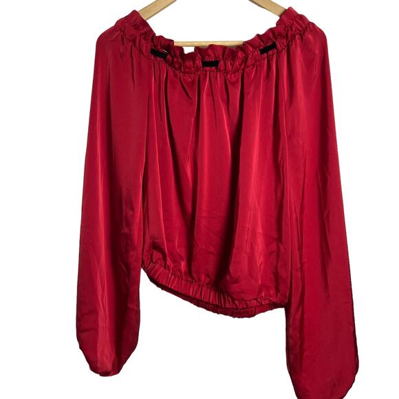 Ramy Brook Red Off the Shoulder Bow Shoulder Long Sleeve Satin Top Size S - Picture 6 of 8